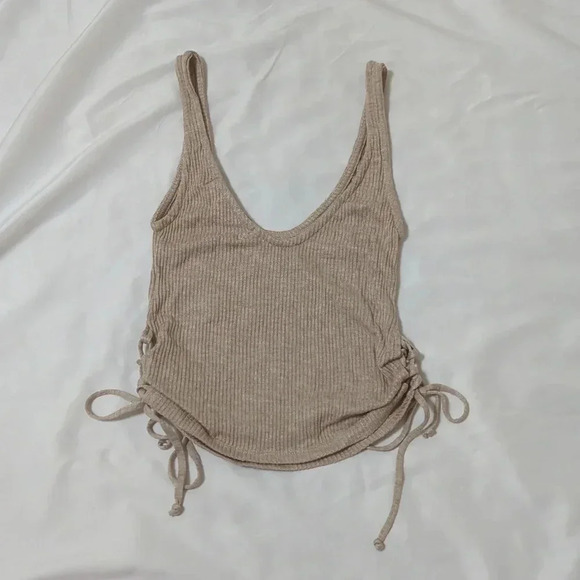 Urban Outfitters Side-Tie Ribbed Tank Top, Color Tan Size XS - Picture 2 of 11